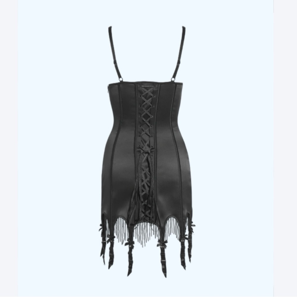 Frederick’s of Hollywood Rising Star Plunge Push Up Chemise Lune Satin & Beads - Picture 2 of 2